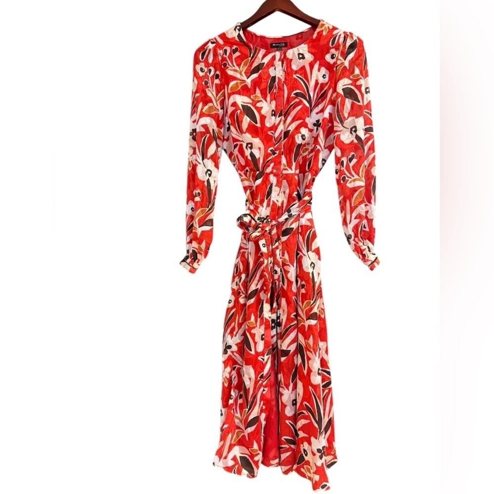 Massimo Dutti size 6 EUC button up sheer wrap Red and White Wrap Dress
